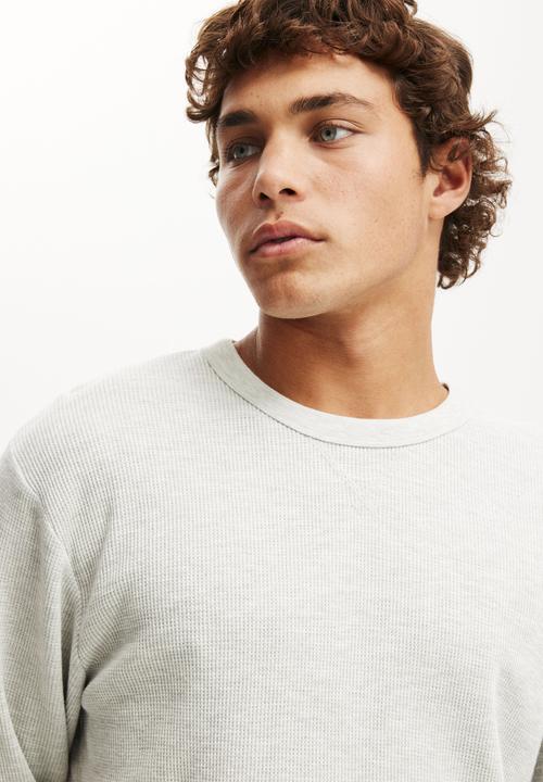 Cotton On - Cropped Fit Textured Long Sleeve - Grey Marle Waffle