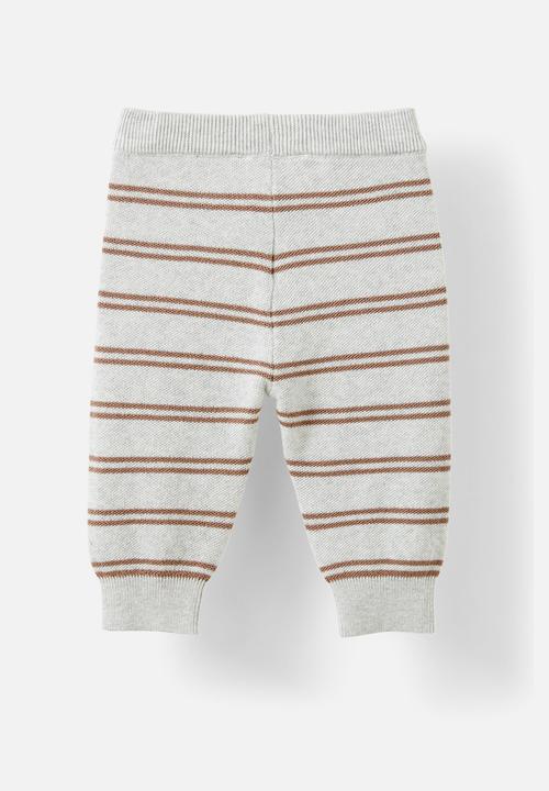 Cotton On - Cohen relaxed knit pant - cloud marle/oatmilk double stripe