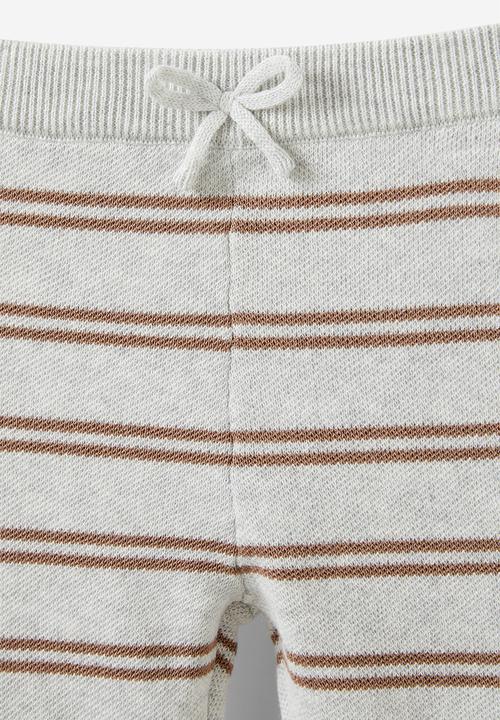 Cotton On - Cohen relaxed knit pant - cloud marle/oatmilk double stripe