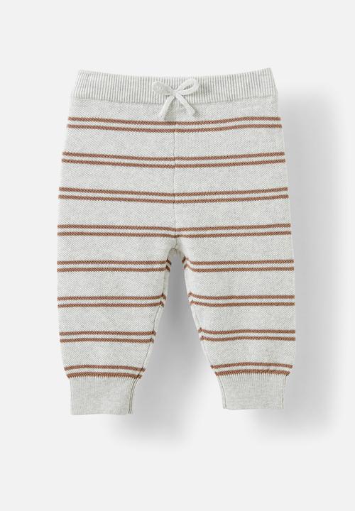 Cotton On - Cohen relaxed knit pant - cloud marle/oatmilk double stripe