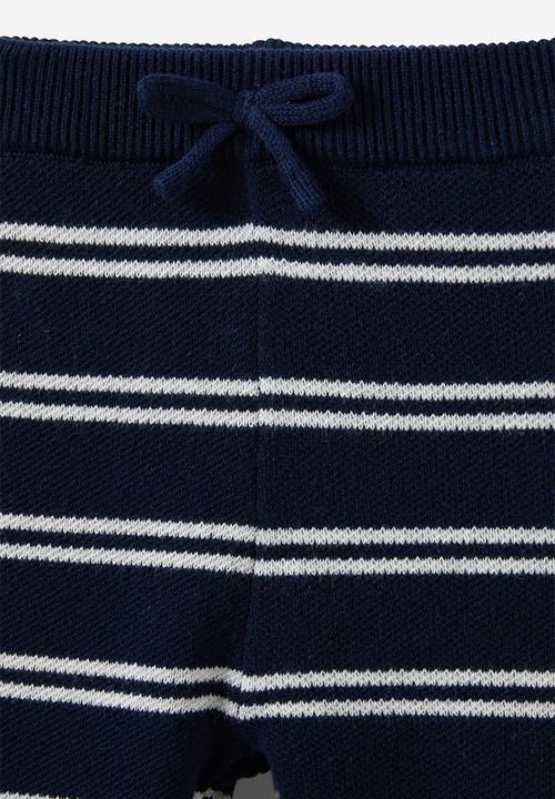 Cotton On - Cohen relaxed knit pant - navy ink/cloud marle double stripe