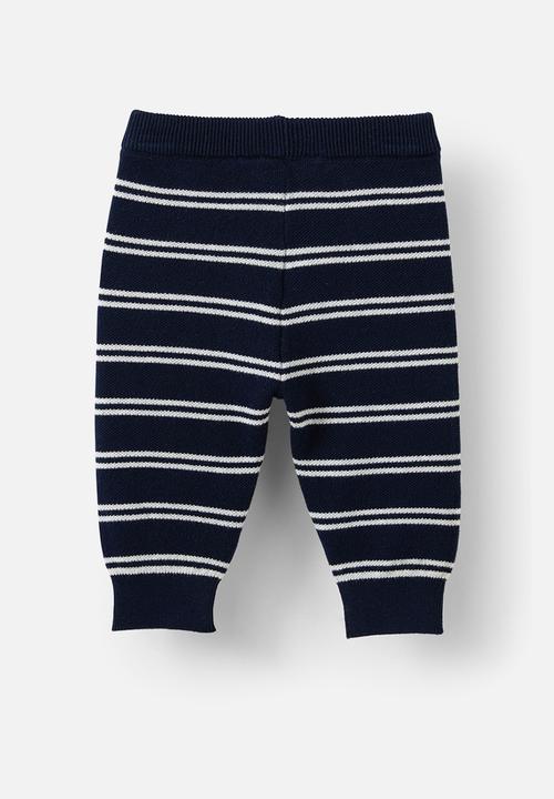 Cotton On - Cohen relaxed knit pant - navy ink/cloud marle double stripe