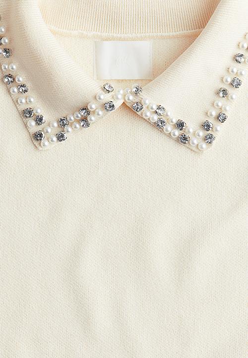 H&M - Embellished-collar knitted top - cream