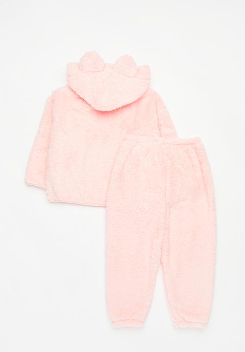 Pop Candy - Hooded teddy fleece top & bottom set - pink
