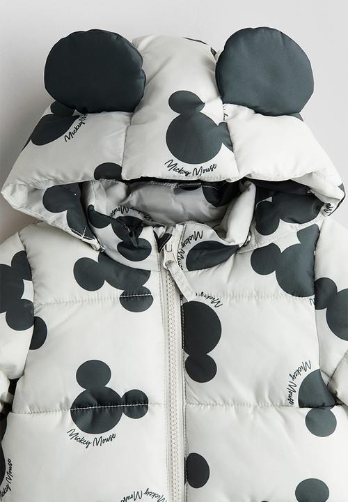 H&M - Appliquéd puffer jacket - light grey/mickey mouse