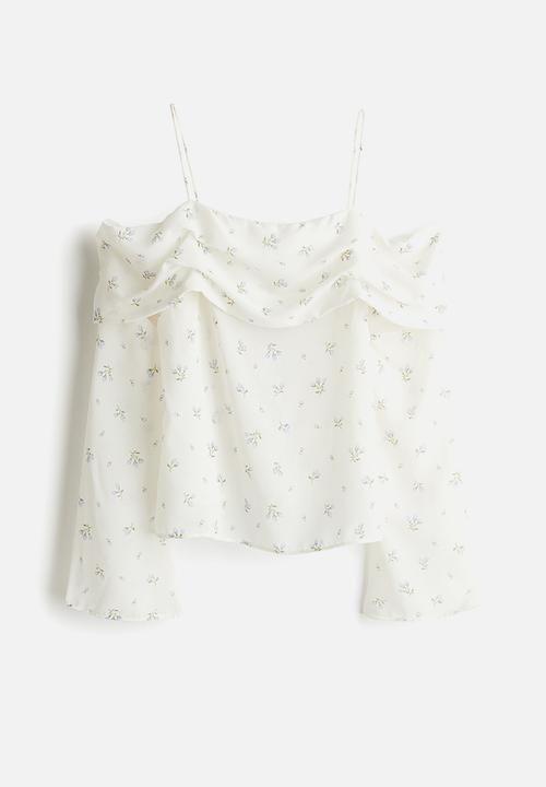 H&M - Off-the-shoulder chiffon top - white,multi
