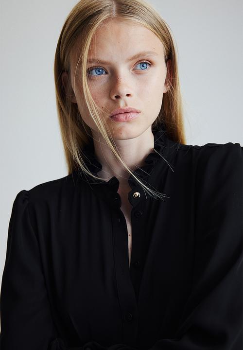 H&M - Frill-trimmed blouse - black