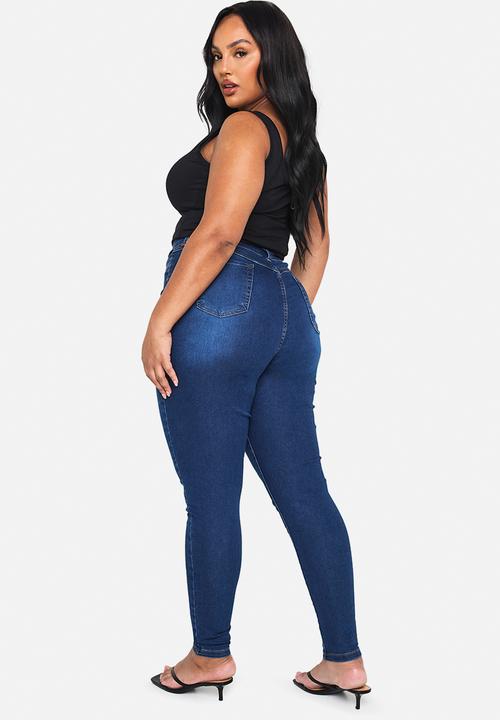 boohoo - Plus Butt Shaper High Stretch Skinny Jeans - mid blue