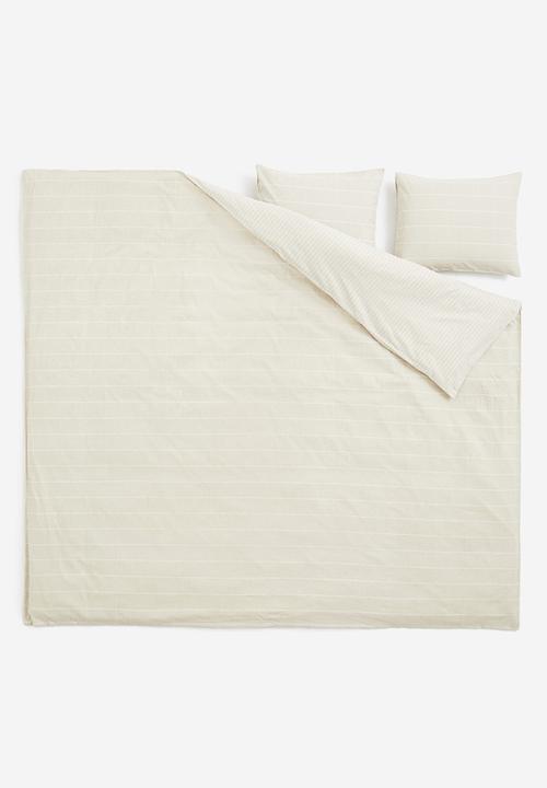 H&M - Flannel double/king duvet cover set - light beige/checked 