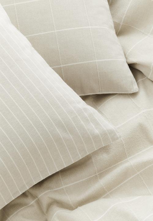 H&M - Flannel double/king duvet cover set - light beige/checked 