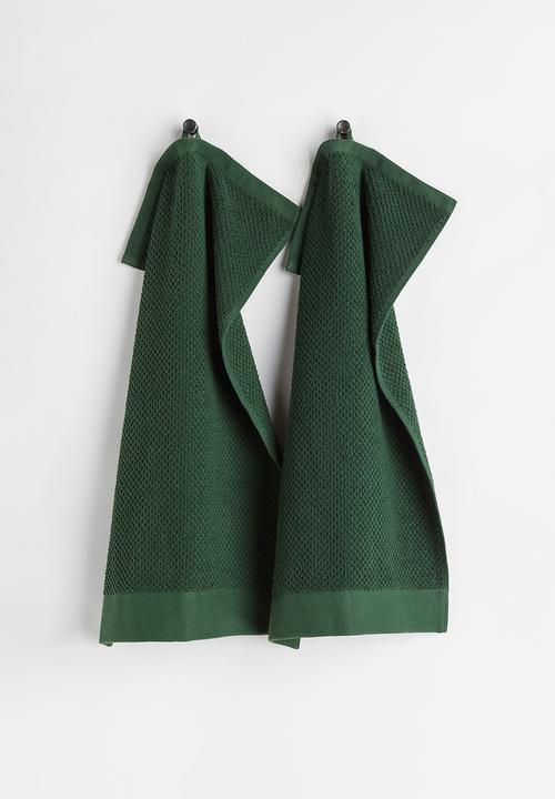 H&M - 2-pack cotton terry guest towels - green