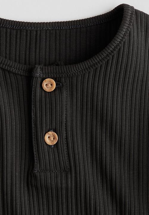 H&M - Ribbed henley top - dark grey