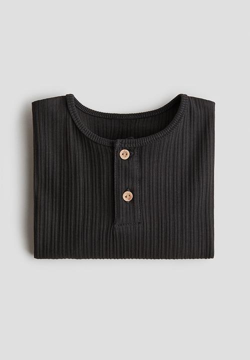 H&M - Ribbed henley top - dark grey