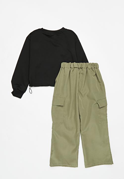Pop Candy - Utility pants & sweatshirt set - green/black