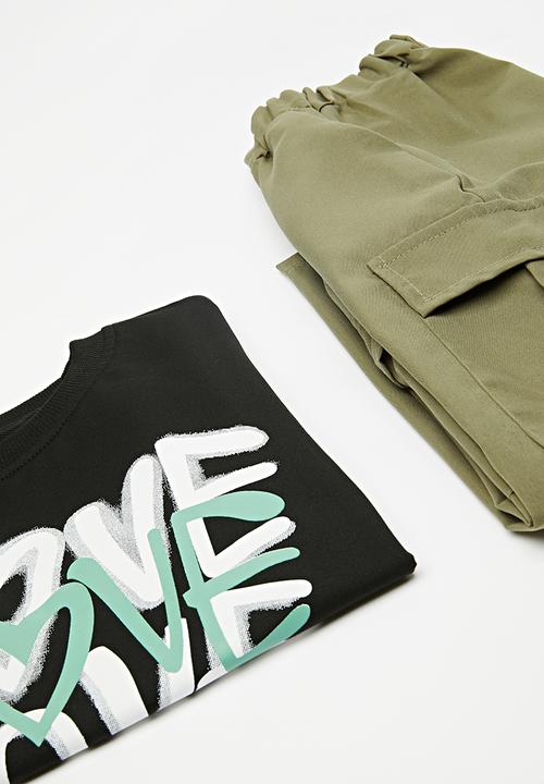 Pop Candy - Utility pants & sweatshirt set - green/black