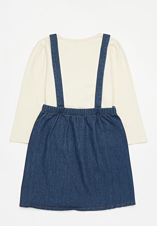 Pop Candy - Dungaree dress & tee set - blue & stone