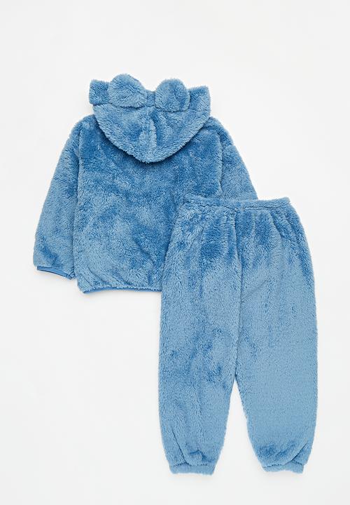 Pop Candy - Hooded teddy fleece top & bottom set-blue
