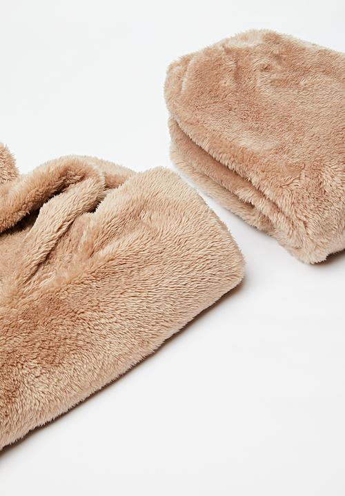 Pop Candy - Hooded teddy fleece top & bottom set-brown