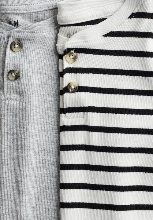 H&M - 2-Pack ribbed henley tops - white striped