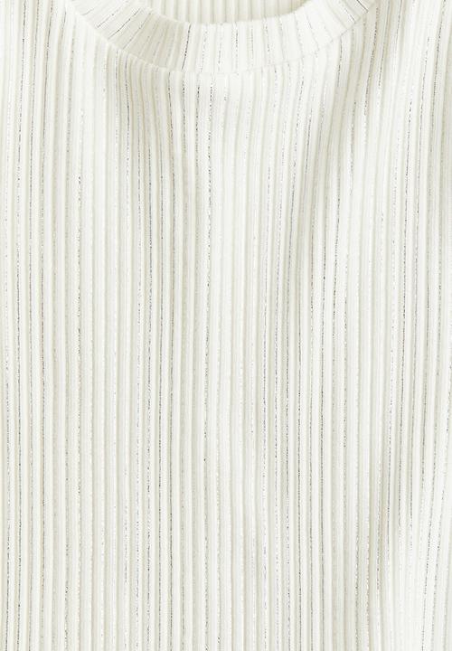 H&M - Flare-sleeve jersey top - white & silver-coloured