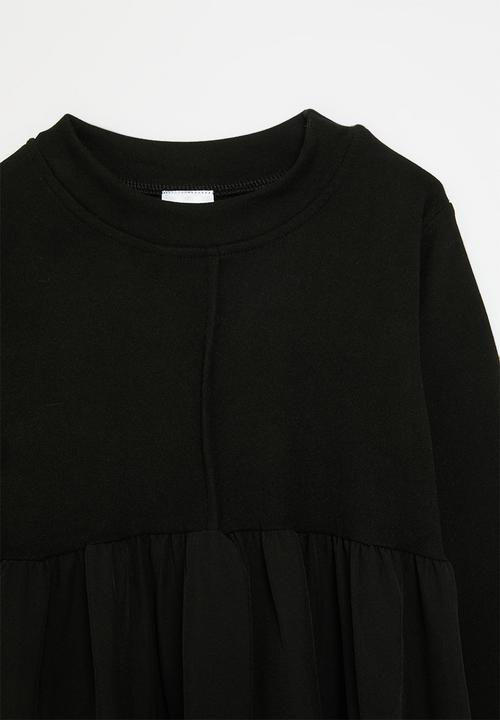 Pop Candy - Long sleeve crew neck dress-black