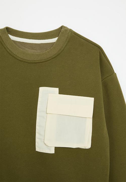 Pop Candy - Pocket décor sweat top - green & ecru