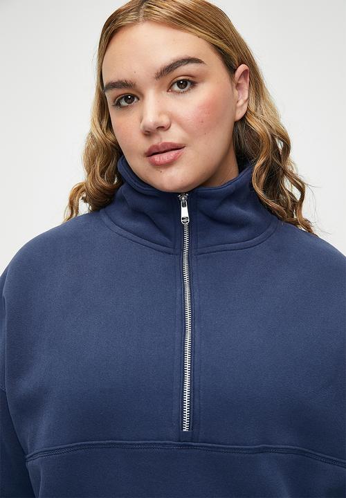Cotton On - Plus Plush Essential Half Zip Jumper - Heritage Blue