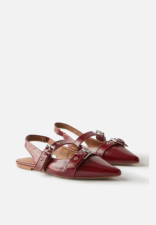 Cotton On - Isla buckle slingback ballerina - deep red textured