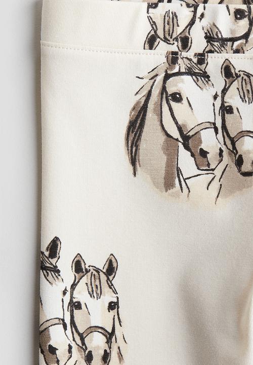 H&M - Printed jersey leggings - light beige horses