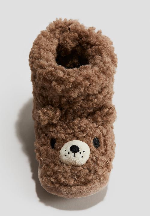 H&M - Soft-sole fluffy slippers - brown bear