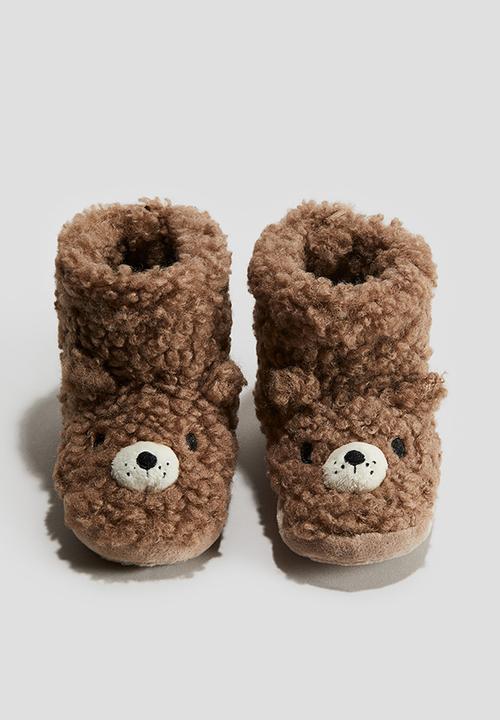 H&M - Soft-sole fluffy slippers - brown bear