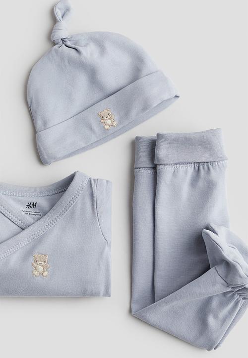 H&M - 3-Piece cotton jersey set - light dusty blue teddy bear