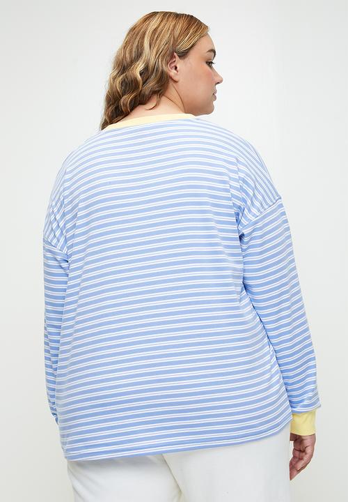 Cotton On - Plus Stripe Lounge Long Sleeve - Blue/White Stripe