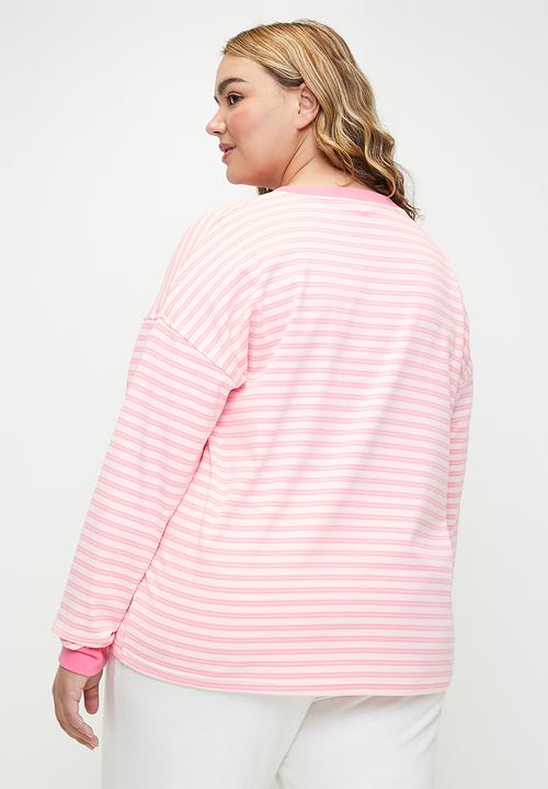 Cotton On - Plus Stripe Lounge Long Sleeve - Pink Blossom Stripe