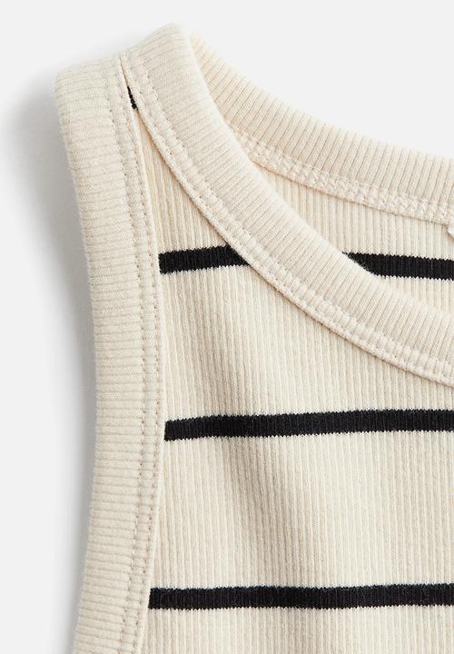H&M - Cropped vest top - light beige striped