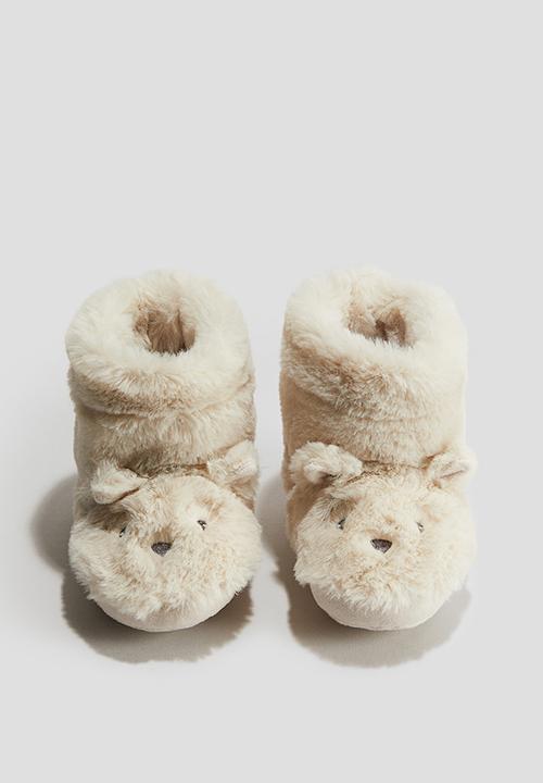 H&M - Soft-sole fluffy slippers - light beige bunny