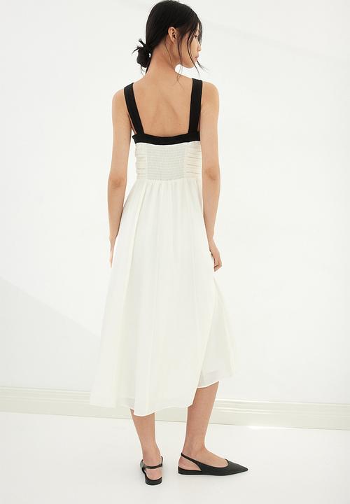 H&M - Pleated midi dress - white,multi
