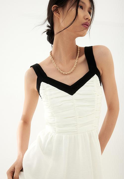 H&M - Pleated midi dress - white,multi