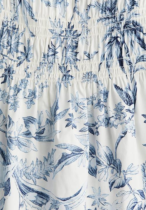 H&M - Smocked off-the-shoulder dress - white blue floral