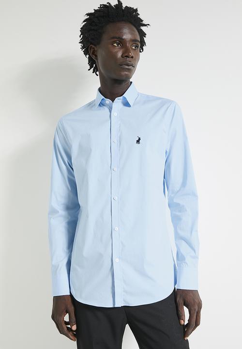 POLO - Mens Essential Slim Fit Long Sleeve Shirt - Blue