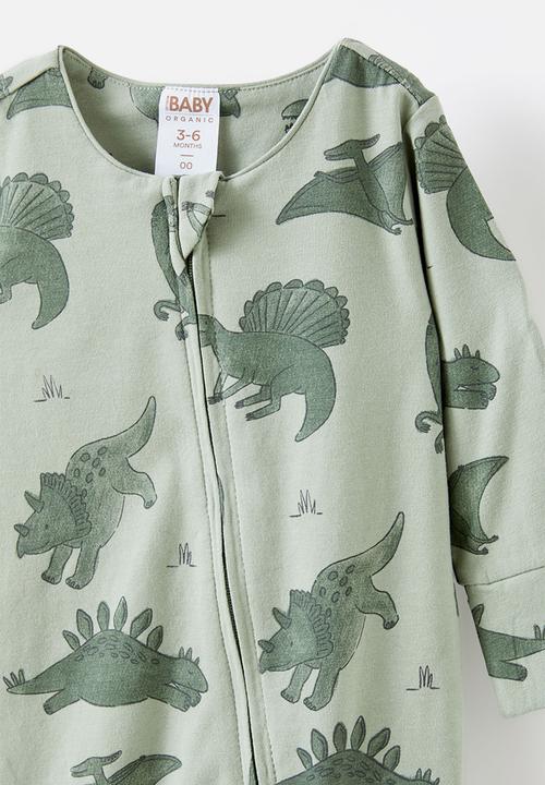 Cotton On - The long sleeve zip romper - deep sage/dino stomp