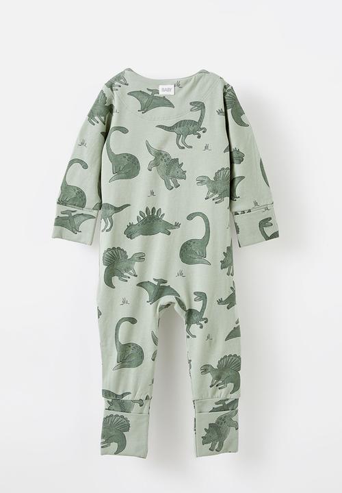 Cotton On - The long sleeve zip romper - deep sage/dino stomp