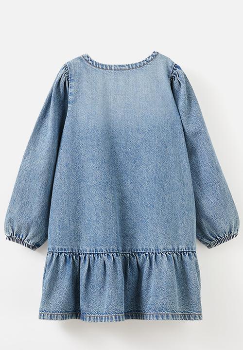 Cotton On - Betty bow front denim dress - blue haven mid blue