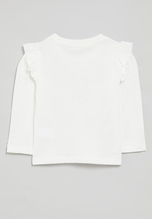 Pop Candy - Frilled crew neck tee-white