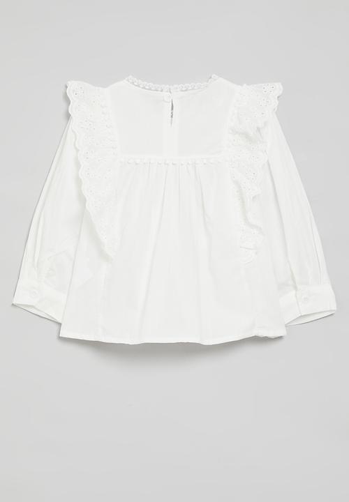 Pop Candy - Anglaise frilled top-white