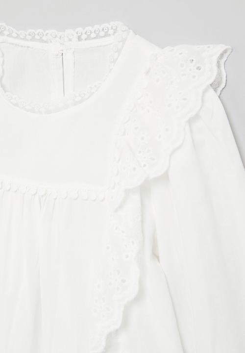 Pop Candy - Anglaise frilled top-white