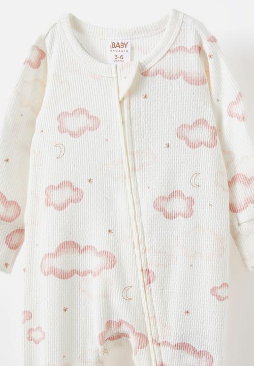Cotton On - Organic pointelle zip romper - milk-zephyr/clouds