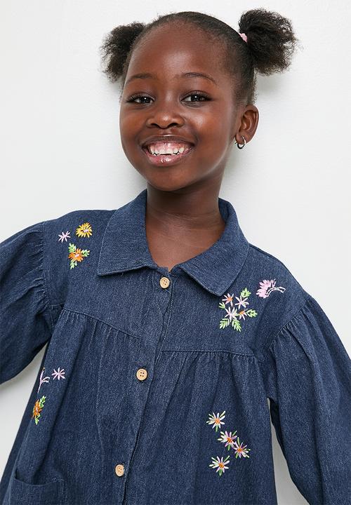Pop Candy - Button down denim dress-dark blue