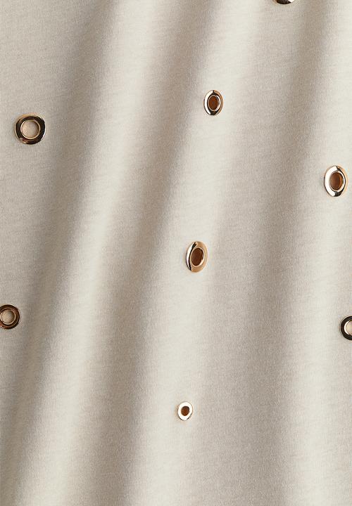 H&M - T-shirt - light beige eyelets