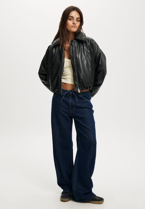 Cotton On - Faux leather puff jacket - black